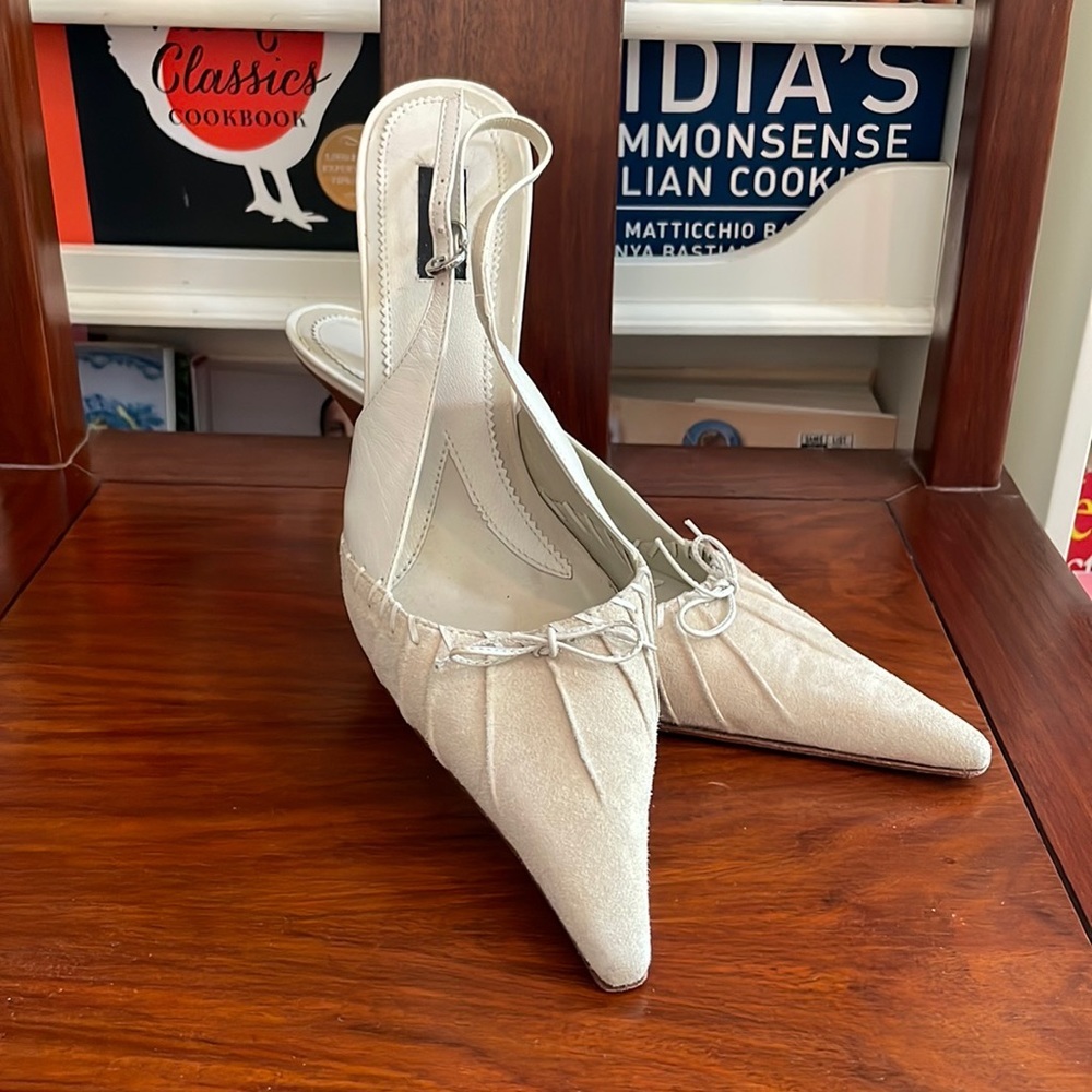 EUC White Suede & Leather Slingbacks